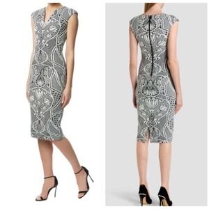 Ted Baker London Dress Black White Sleeveless Bodycon Midi Pattern